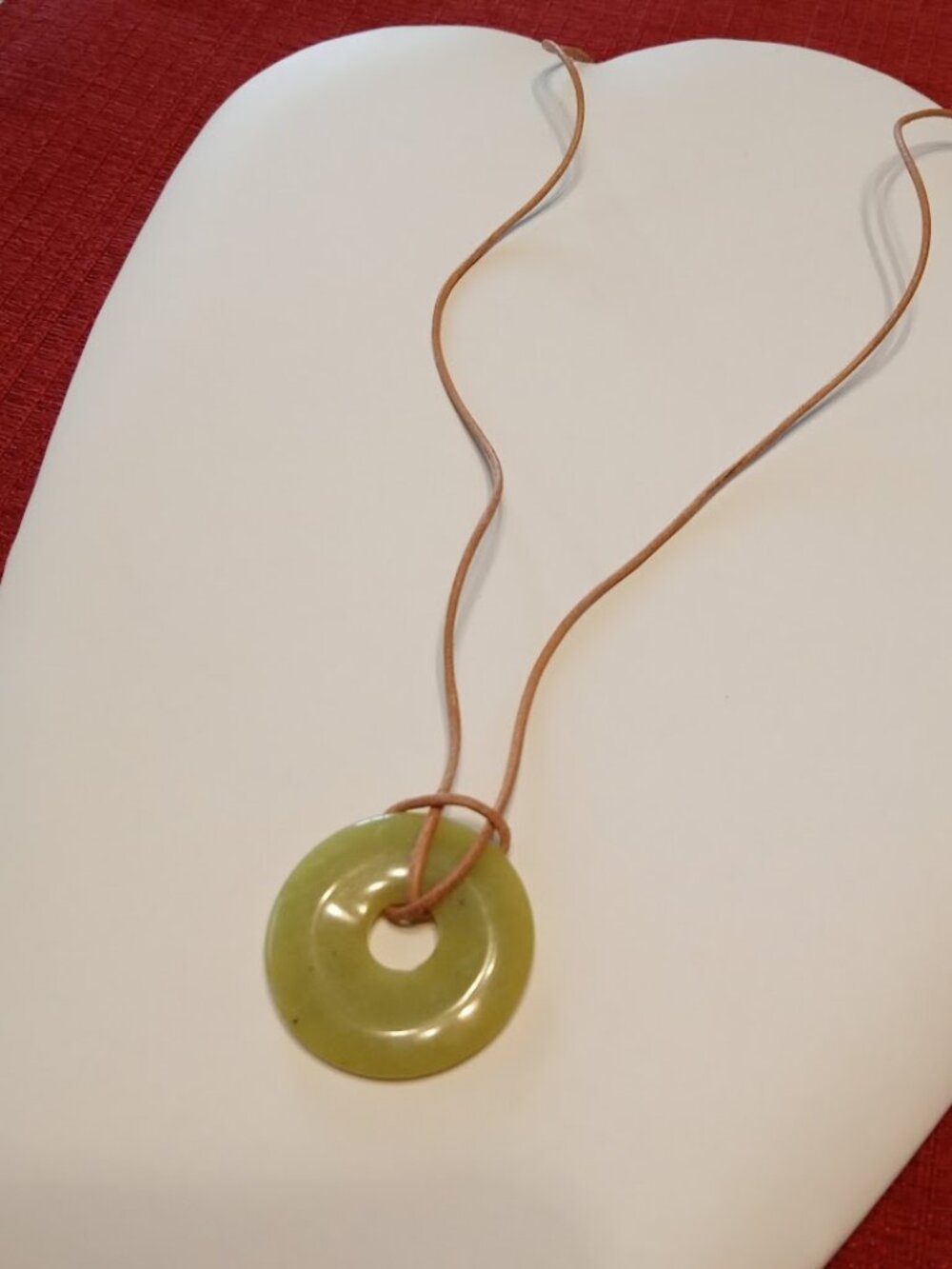 VTG Nephrite Jade Eternity Circle of Life 14"Adj. Leather Cord Olive Green 1.25"